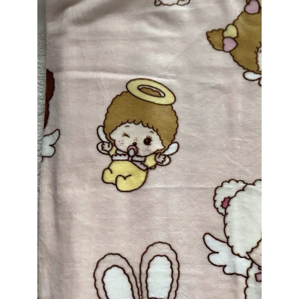 Monchhichi Love Happy Angel Pink Soft‎ Plush Throw Blanket 50”x70” VIRAL NEW